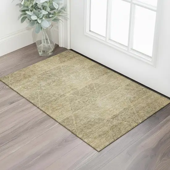 Wheat And Beige Geometric Washable Area Rug With UV Protection Photo 1