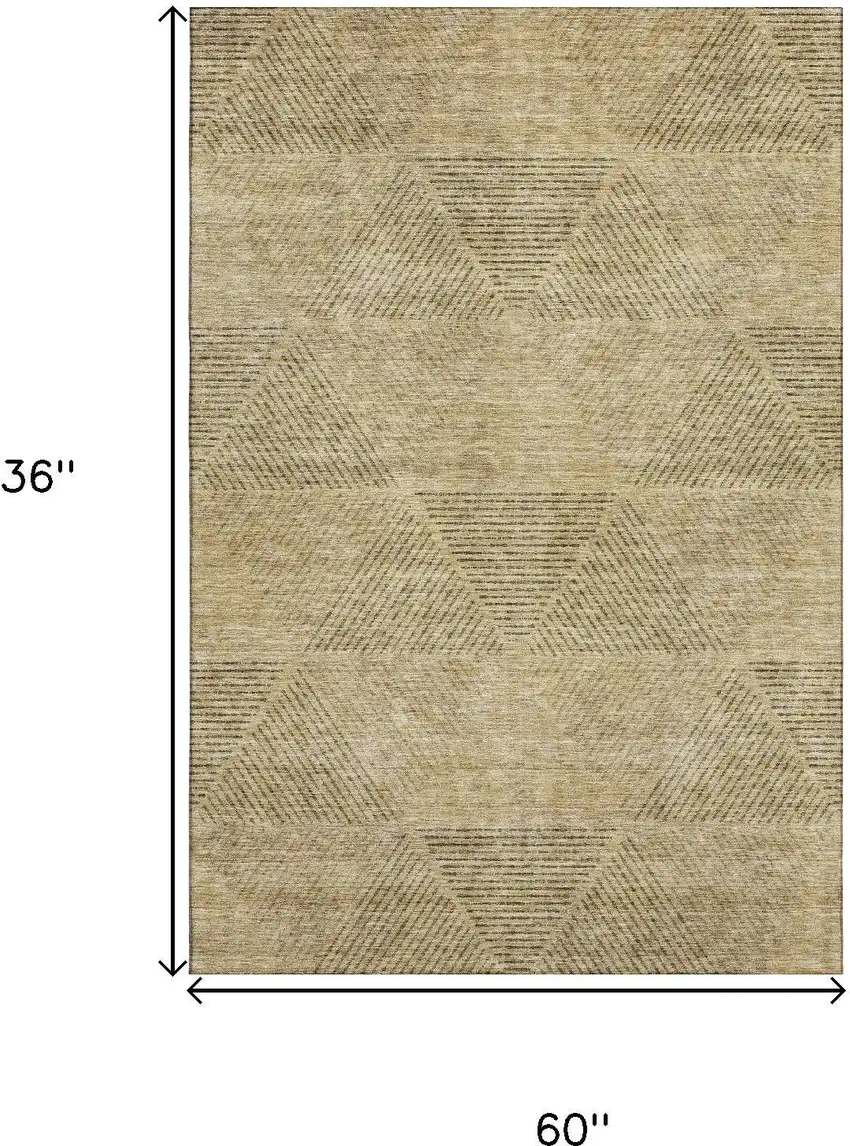 Wheat And Beige Geometric Washable Area Rug With UV Protection Photo 3