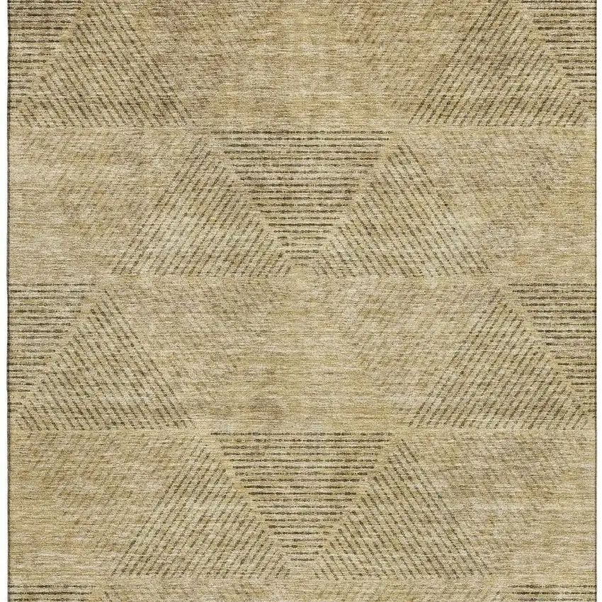 Wheat And Beige Geometric Washable Area Rug With UV Protection Photo 5