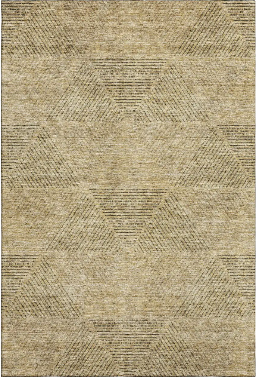 Wheat And Beige Geometric Washable Area Rug With UV Protection Photo 3