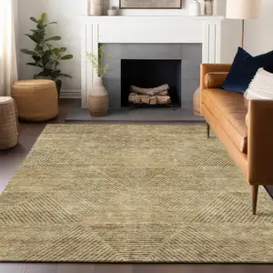 Photo of Wheat And Beige Geometric Washable Area Rug With UV Protection