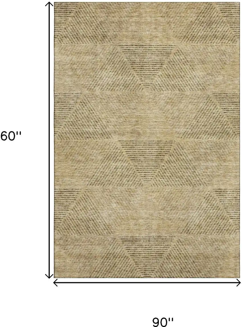 Wheat And Beige Geometric Washable Area Rug With UV Protection Photo 3