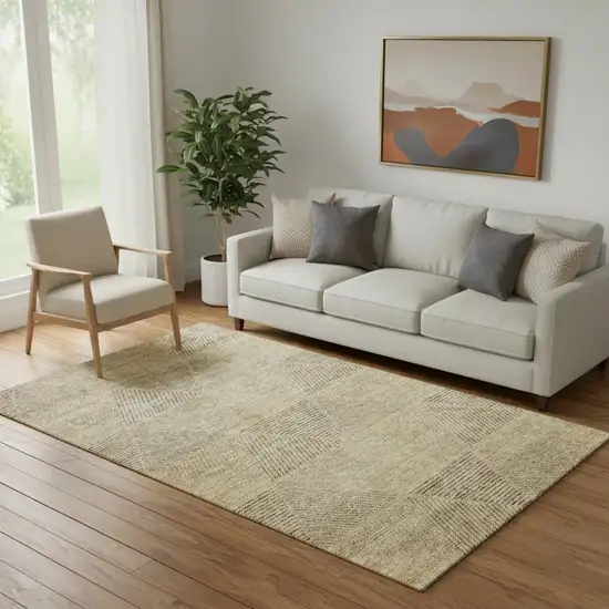 Wheat And Beige Geometric Washable Area Rug With UV Protection Photo 1