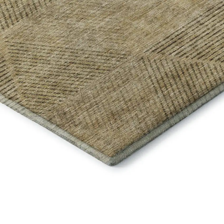Wheat And Beige Geometric Washable Area Rug With UV Protection Photo 5