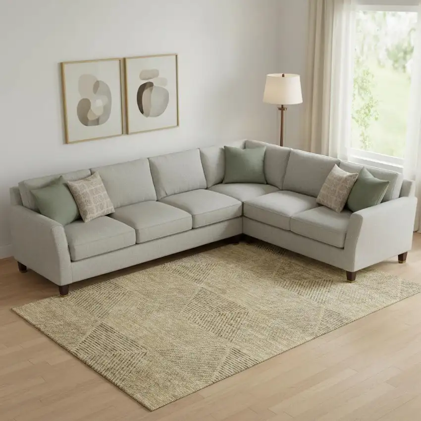 Wheat And Beige Geometric Washable Area Rug With UV Protection Photo 1