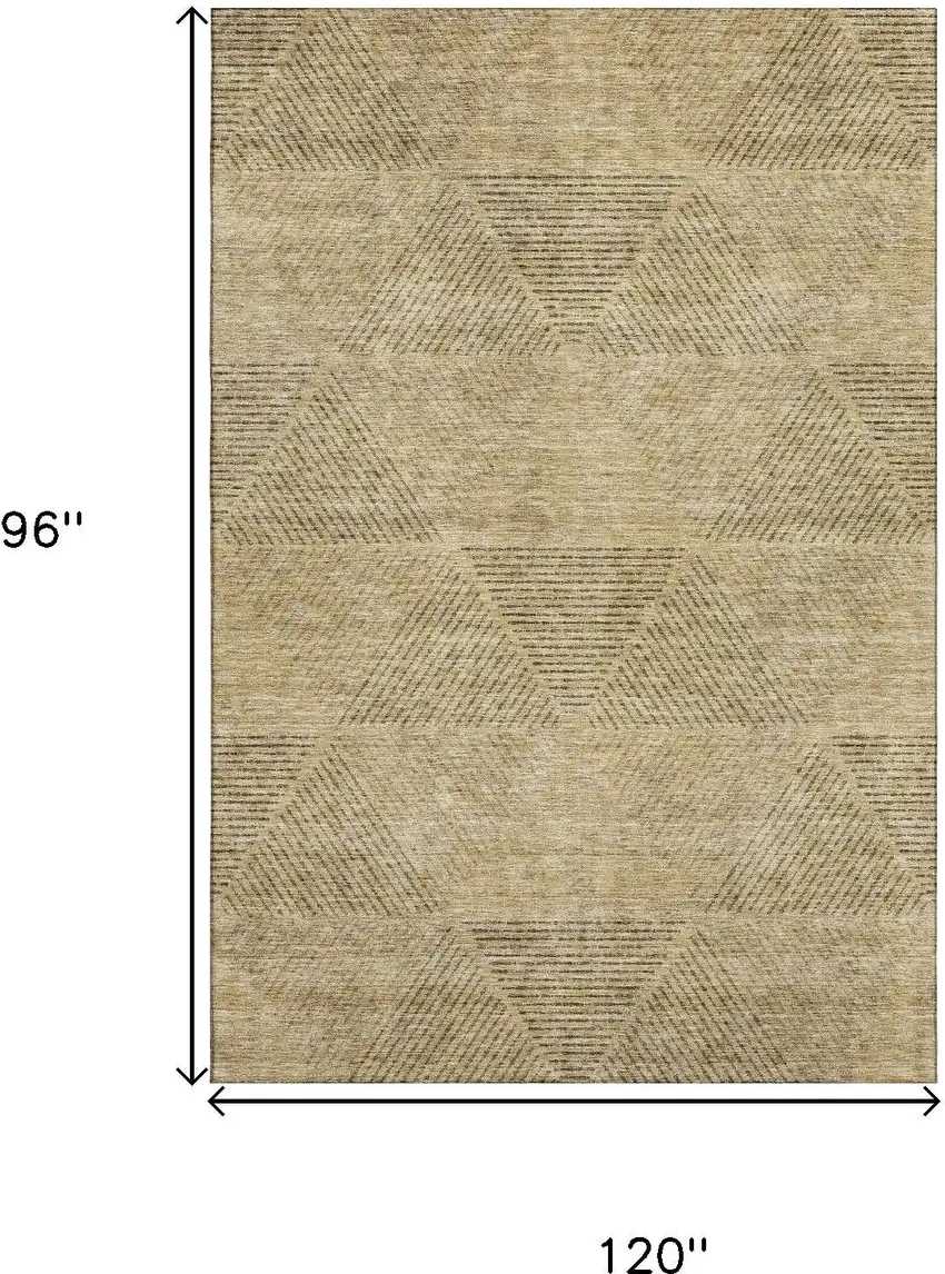 Wheat And Beige Geometric Washable Area Rug With UV Protection Photo 3