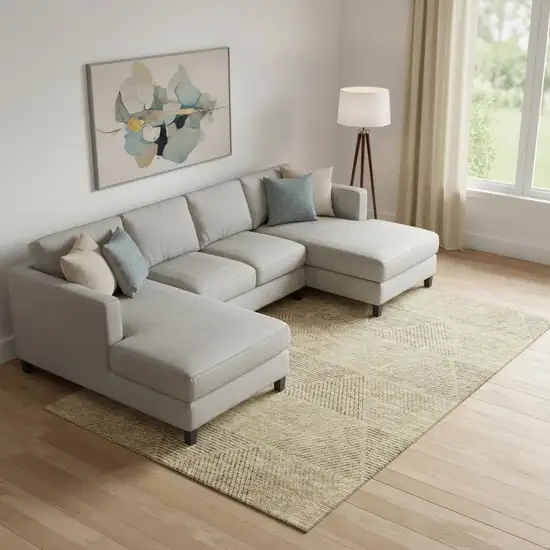 Wheat And Beige Geometric Washable Area Rug With UV Protection Photo 1