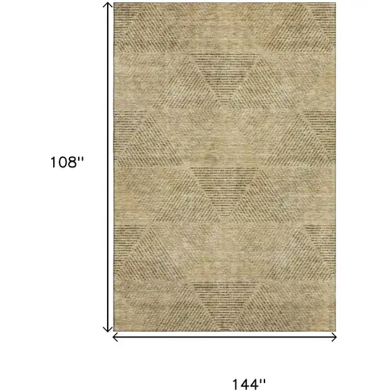 Wheat And Beige Geometric Washable Area Rug With UV Protection Photo 3