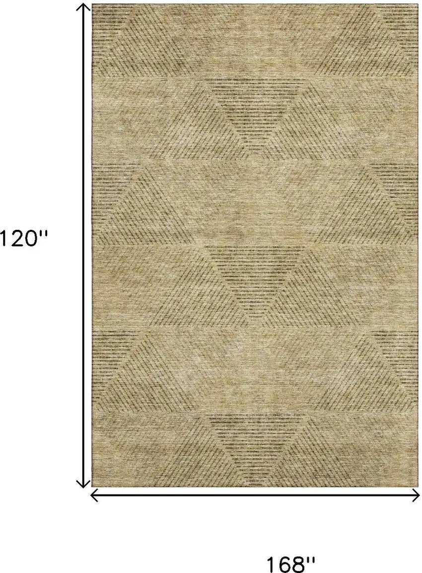 Wheat And Beige Geometric Washable Area Rug With UV Protection Photo 3