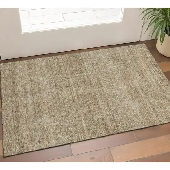 Wheat And Beige Geometric Washable Area Rug With UV Protection Photo 1