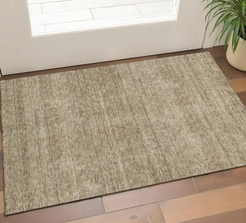 Wheat And Beige Geometric Washable Area Rug With UV Protection Photo 1