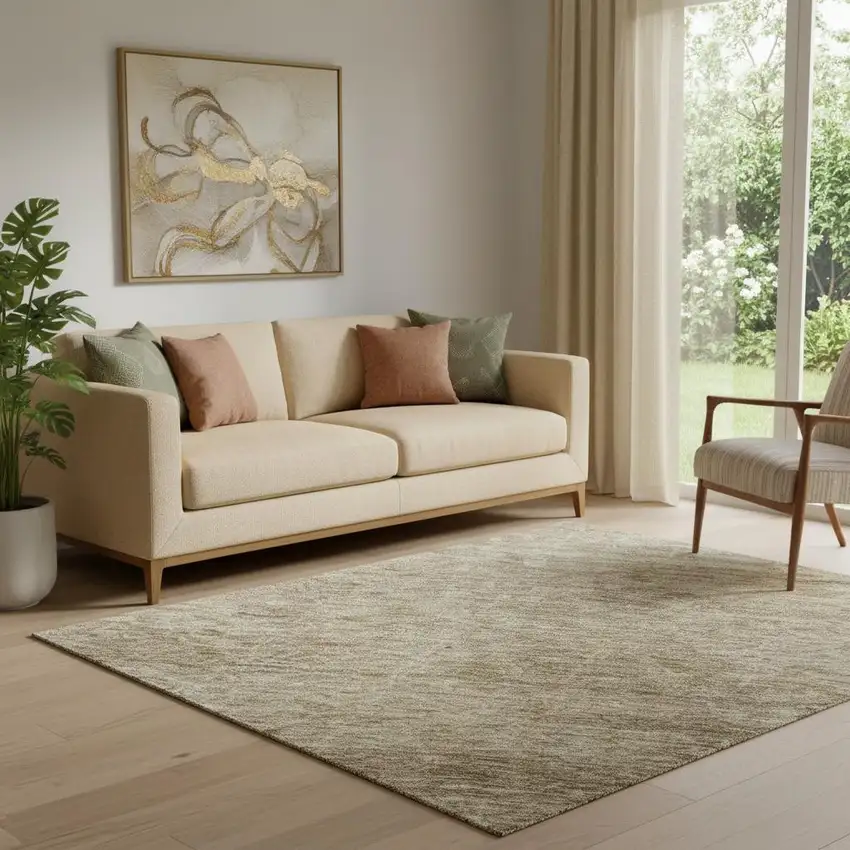 Wheat And Beige Geometric Washable Area Rug With UV Protection Photo 2