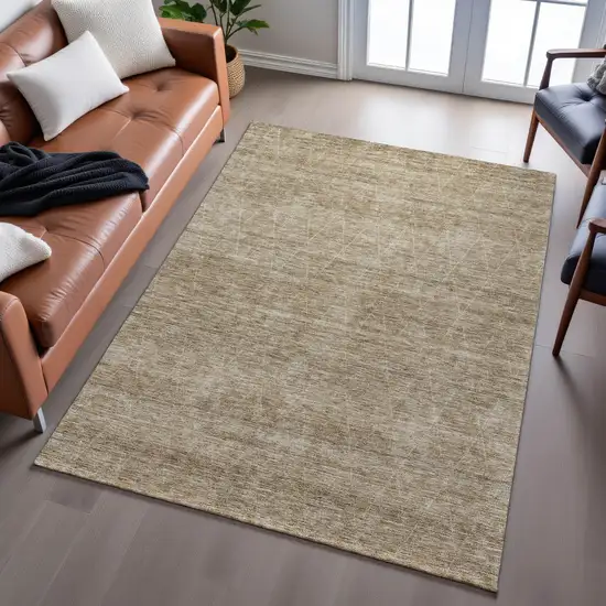 Wheat And Beige Geometric Washable Area Rug With UV Protection Photo 4