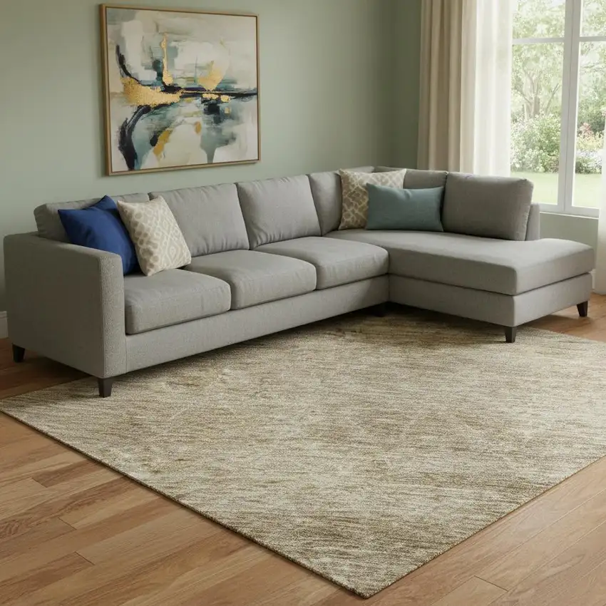 Wheat And Beige Geometric Washable Area Rug With UV Protection Photo 2