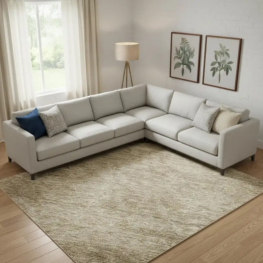 Wheat And Beige Geometric Washable Area Rug With UV Protection Photo 2