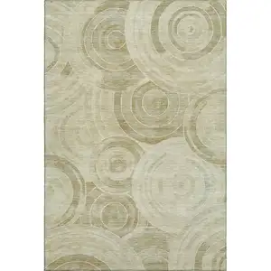 Photo of Wheat And Beige Geometric Washable Area Rug With UV Protection