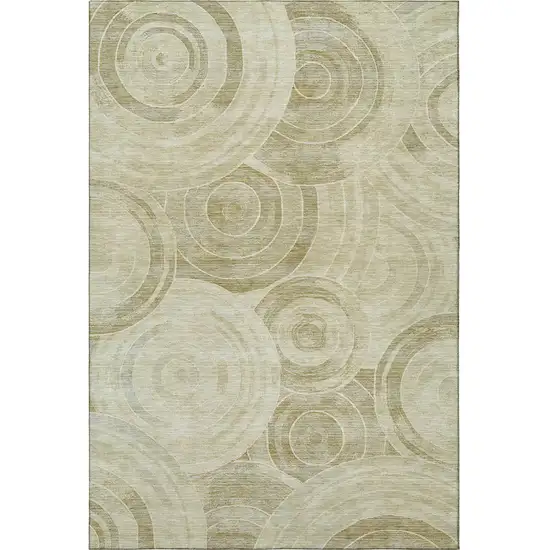 Wheat And Beige Geometric Washable Area Rug With UV Protection Photo 2