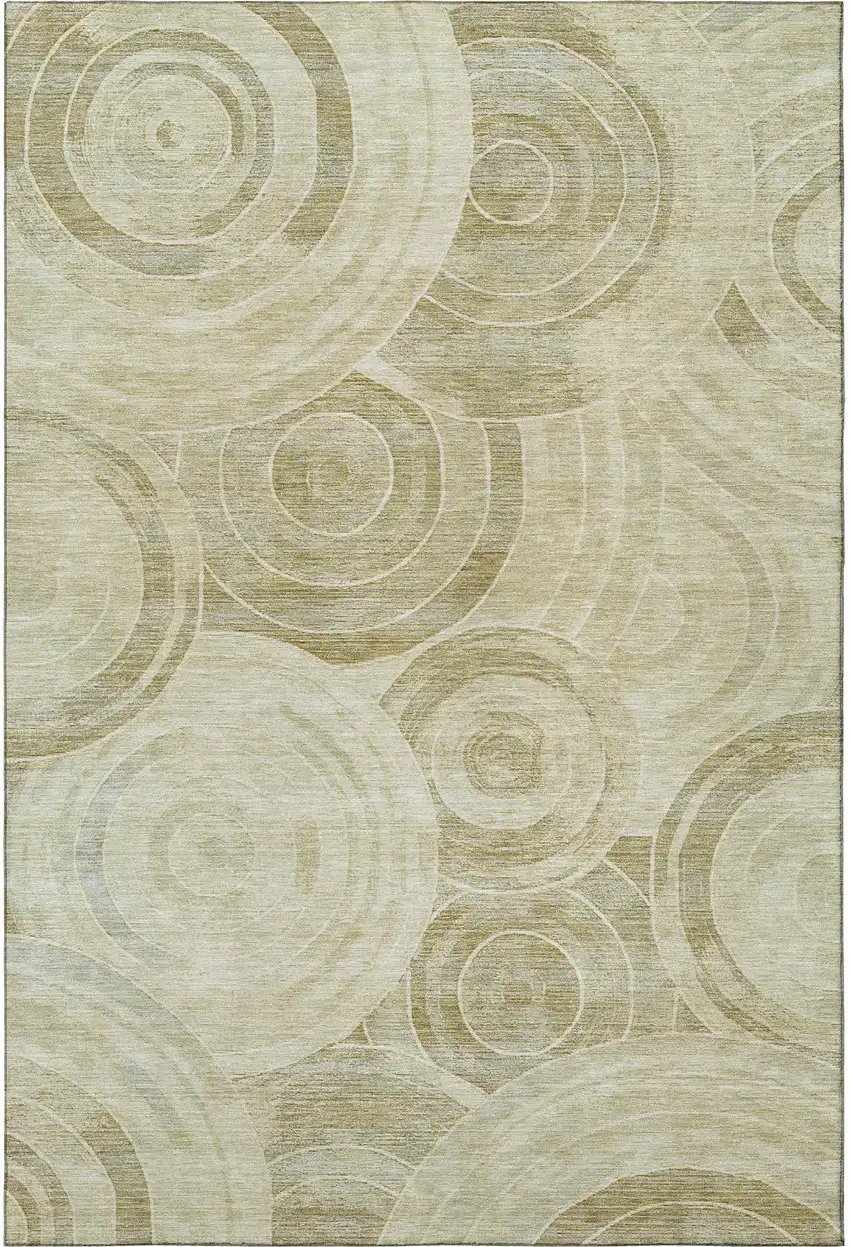 Wheat And Beige Geometric Washable Area Rug With UV Protection Photo 2