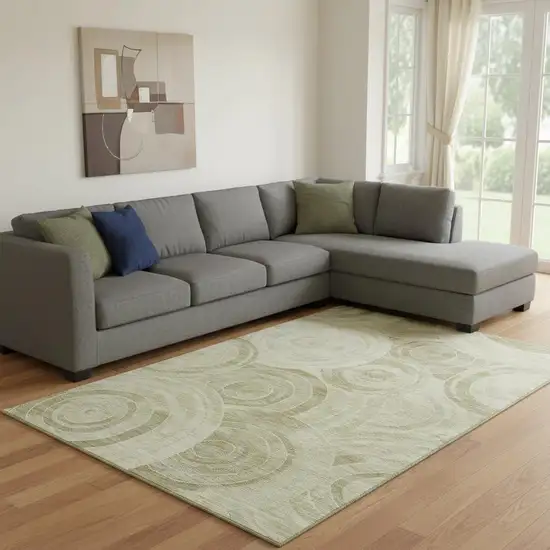 Wheat And Beige Geometric Washable Area Rug With UV Protection Photo 2