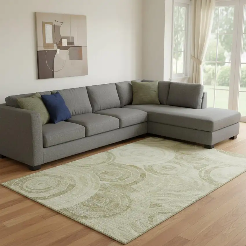 Wheat And Beige Geometric Washable Area Rug With UV Protection Photo 2