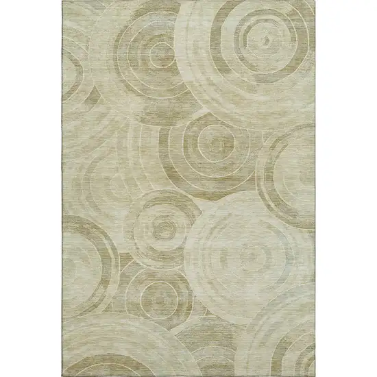 Wheat And Beige Geometric Washable Area Rug With UV Protection Photo 1