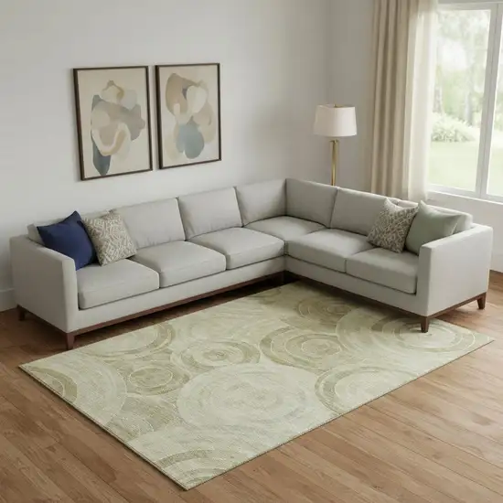 Wheat And Beige Geometric Washable Area Rug With UV Protection Photo 2