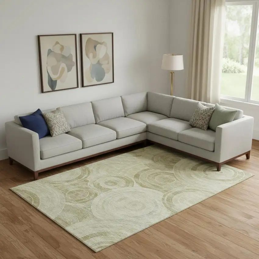 Wheat And Beige Geometric Washable Area Rug With UV Protection Photo 2