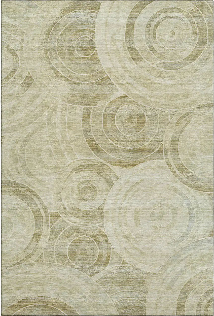 Wheat And Beige Geometric Washable Area Rug With UV Protection Photo 1