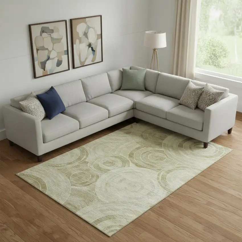 Wheat And Beige Geometric Washable Area Rug With UV Protection Photo 2