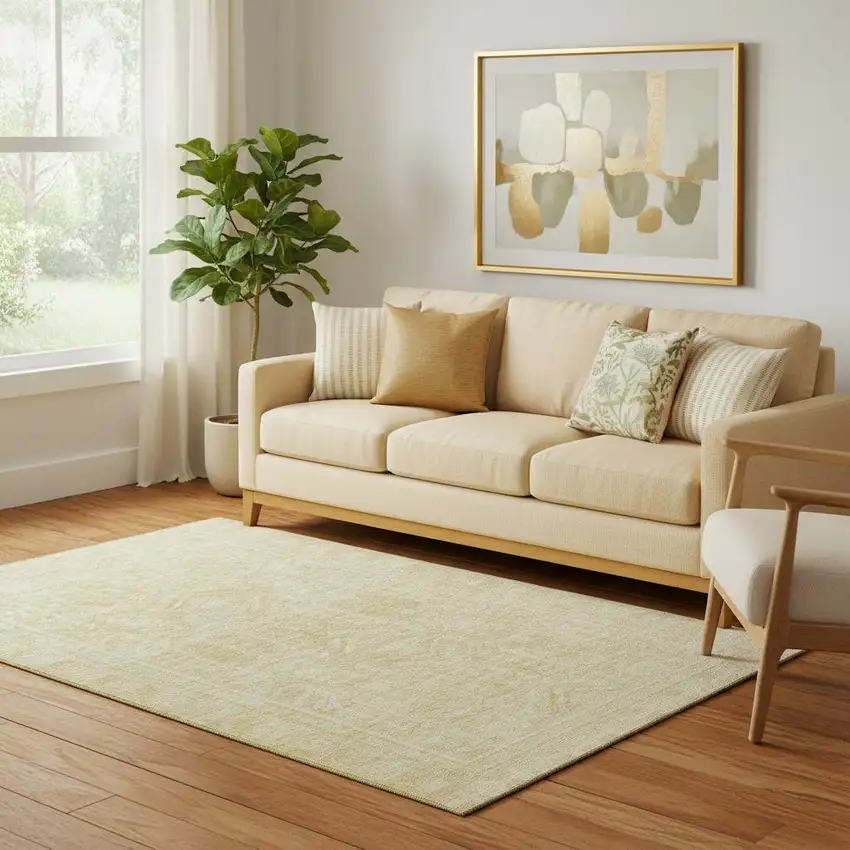 Wheat And Beige Geometric Washable Area Rug With UV Protection Photo 2