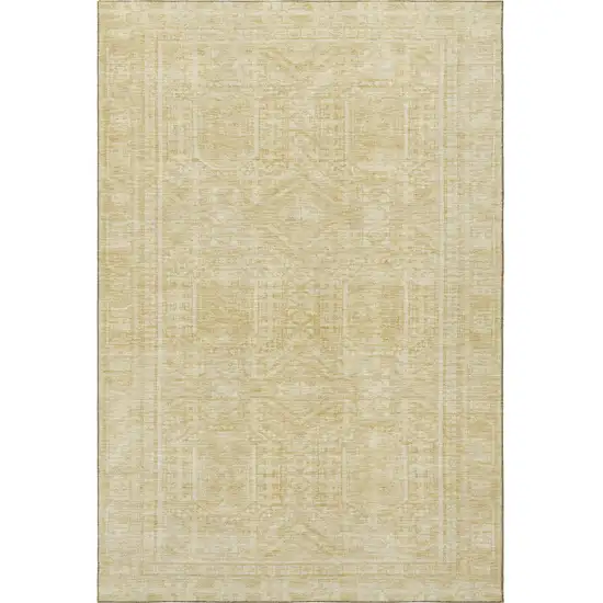 Wheat And Beige Geometric Washable Area Rug With UV Protection Photo 4