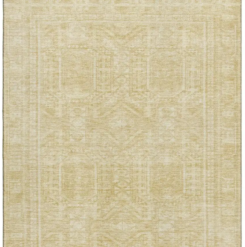 Wheat And Beige Geometric Washable Area Rug With UV Protection Photo 3