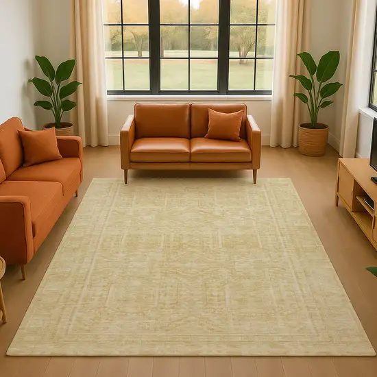 Wheat And Beige Geometric Washable Area Rug With UV Protection Photo 5