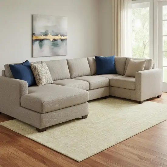 Wheat And Beige Geometric Washable Area Rug With UV Protection Photo 2