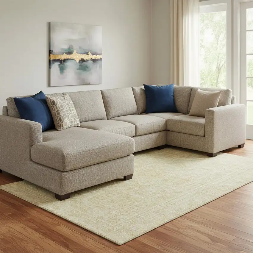 Wheat And Beige Geometric Washable Area Rug With UV Protection Photo 2