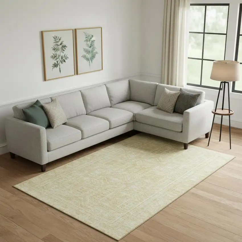 Wheat And Beige Geometric Washable Area Rug With UV Protection Photo 2