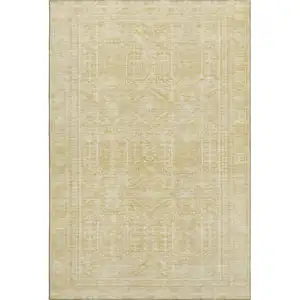 Photo of Wheat And Beige Geometric Washable Area Rug With UV Protection
