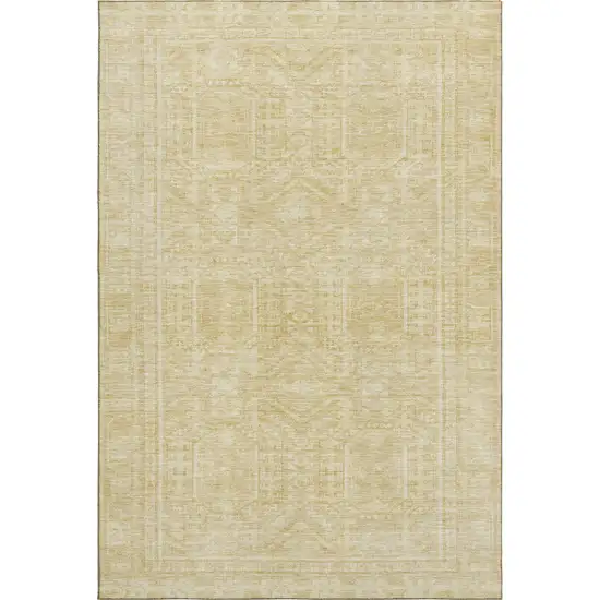Wheat And Beige Geometric Washable Area Rug With UV Protection Photo 1