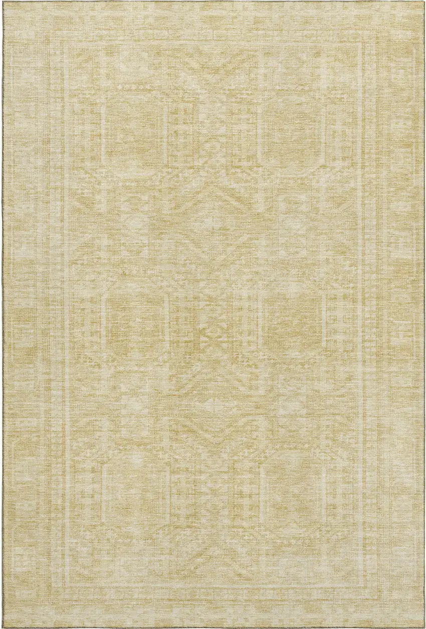 Wheat And Beige Geometric Washable Area Rug With UV Protection Photo 1