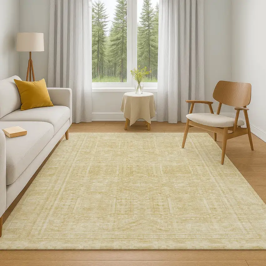Wheat And Beige Geometric Washable Area Rug With UV Protection Photo 6