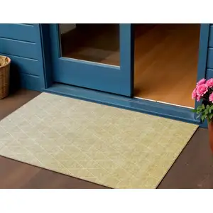 Photo of Wheat And Beige Geometric Washable Indoor Outdoor Area Rug