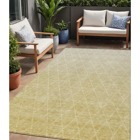 Wheat And Beige Geometric Washable Indoor Outdoor Area Rug Photo 1