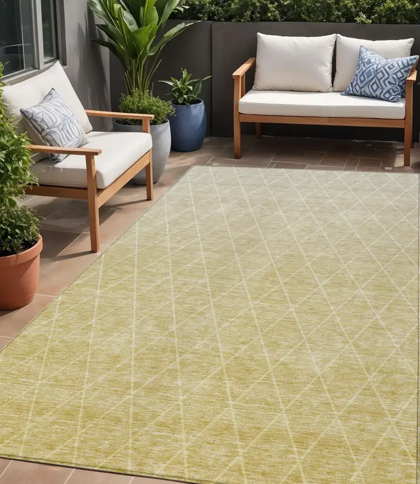Wheat And Beige Geometric Washable Indoor Outdoor Area Rug Photo 1