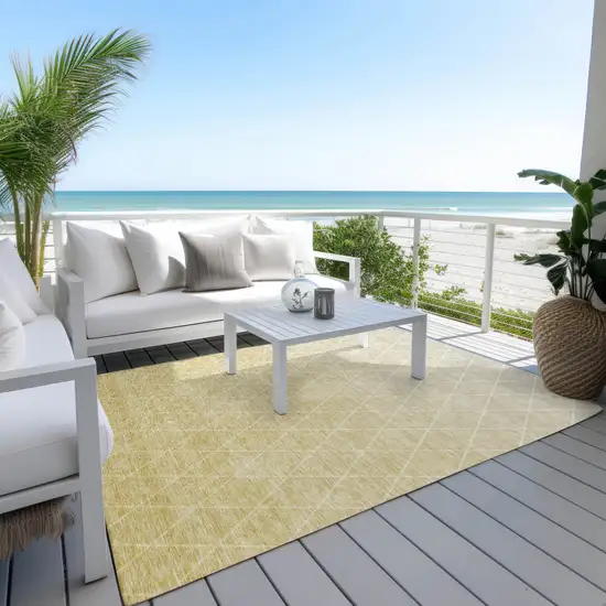 Wheat And Beige Geometric Washable Indoor Outdoor Area Rug Photo 8