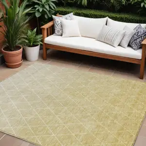 Photo of Wheat And Beige Geometric Washable Indoor Outdoor Area Rug