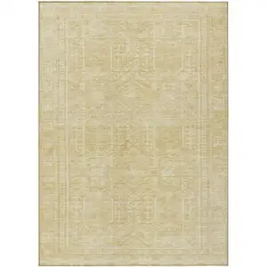 Photo of Wheat And Beige Geometric Washable Indoor Outdoor Area Rug