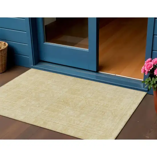 Wheat And Beige Geometric Washable Indoor Outdoor Area Rug Photo 2