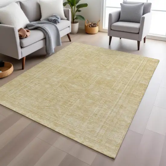 Wheat And Beige Geometric Washable Indoor Outdoor Area Rug Photo 7