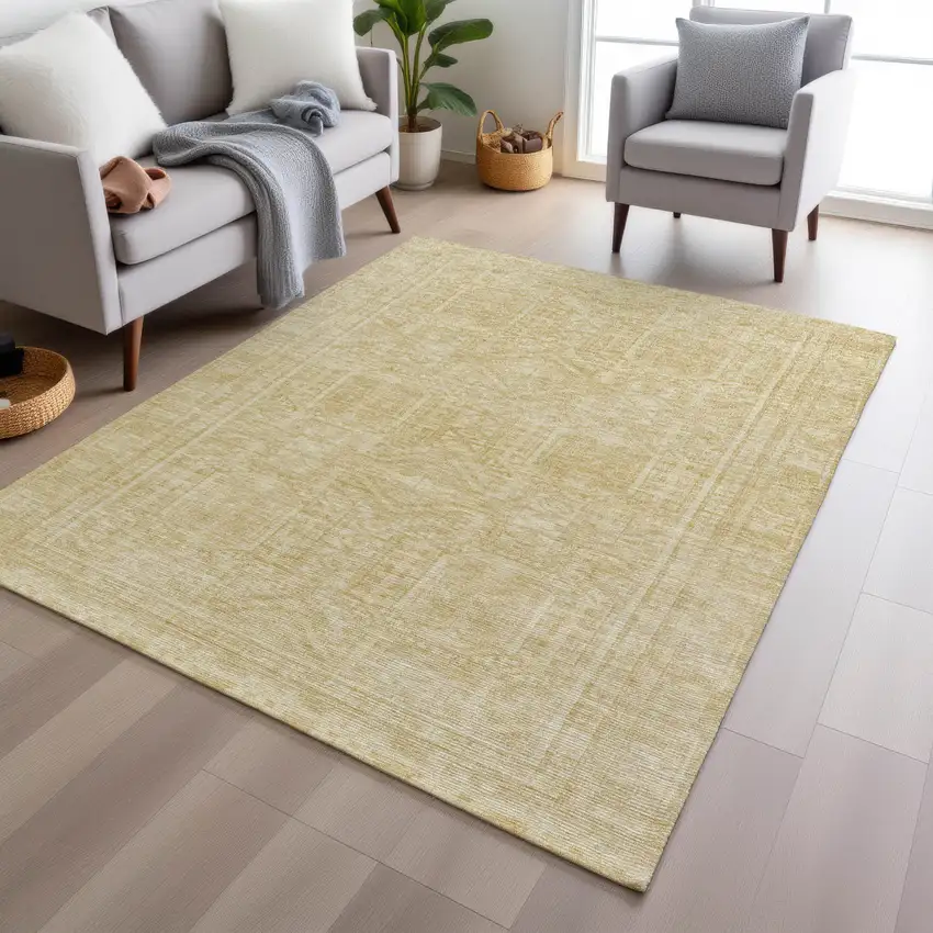Wheat And Beige Geometric Washable Indoor Outdoor Area Rug Photo 7
