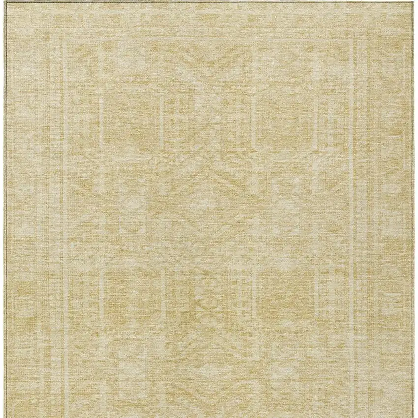 Wheat And Beige Geometric Washable Indoor Outdoor Area Rug Photo 4